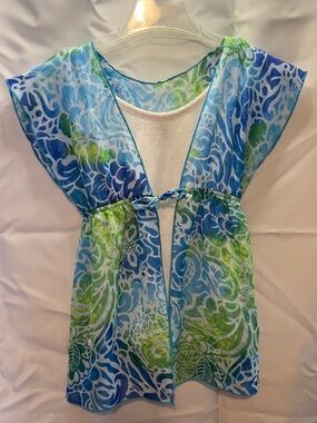 Bwear Blue & Green Floral Sheer Tie-Front Camisole Cover-Up
